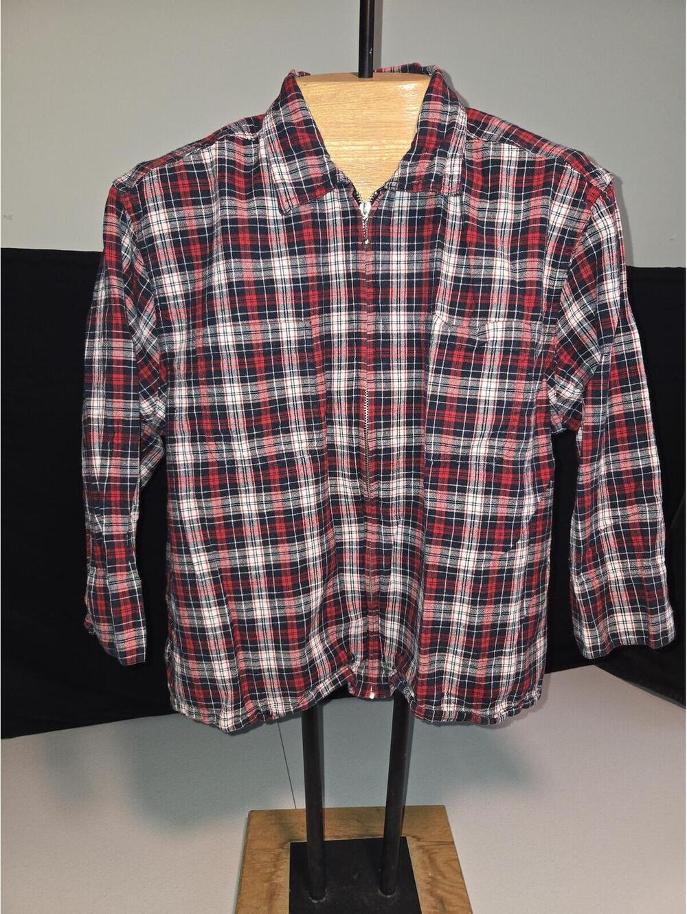 Women's Long Sleeve Red and Black Plaid Zip-Up Shirt
